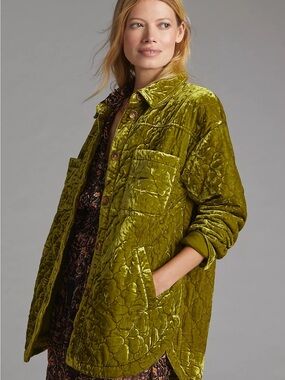 Anthropologie Quilted Velvet Shirt Jacket Size M